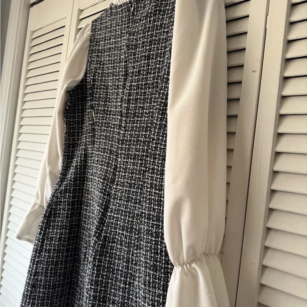 SHEIN Black and White Long Sleeve Tweed Dress - Picture 6 of 6